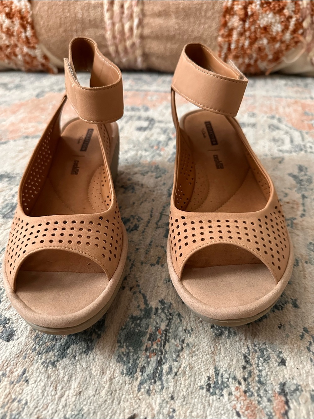 Clarks Women's Perforated Ankle-Strap Wedge Sandals in Tan - Picture 3 of 12